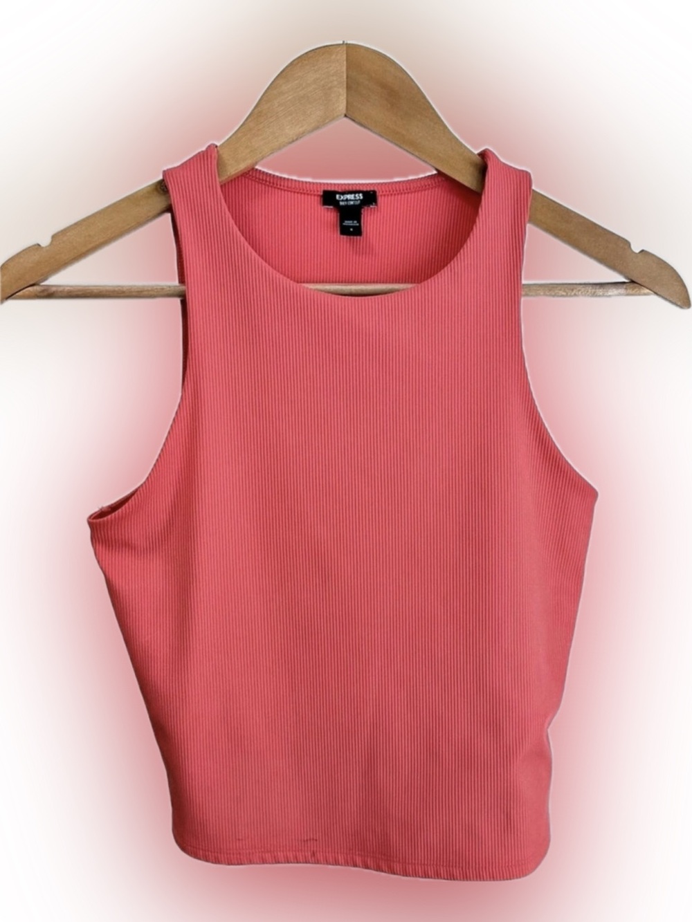Express Body Contour Seamless Ribbed High Neck Tank Coral Pink Small